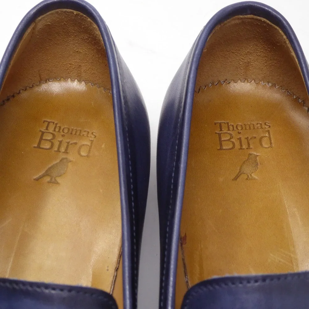 Thomas Bird Mens Hampton Penny Loafers Blue Leather Made in Italy 46 / 13